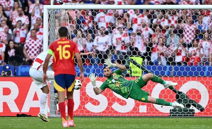 ЕВРО-2024. Испания - Хорватия. Унаи Симон отражает пенальти. Фото uefa.com ЕВРО-2024. Испания - Хорватия. Унаи Симон отражает пенальти. Фото uefa.com