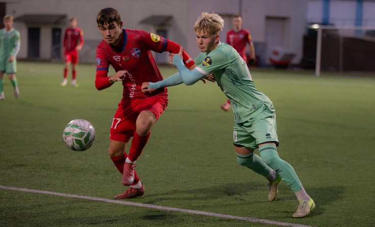 Первая лига-2025. Минск-2 - АБФФ U-19. Евгений Киндрук и Богдан Гусев. Фото ФК Минск