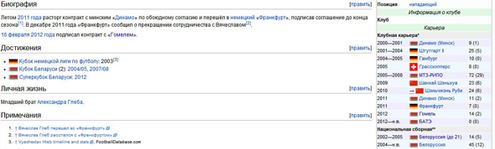 Википедия приписала Вячеслава Глеба к борисовскому БАТЭ